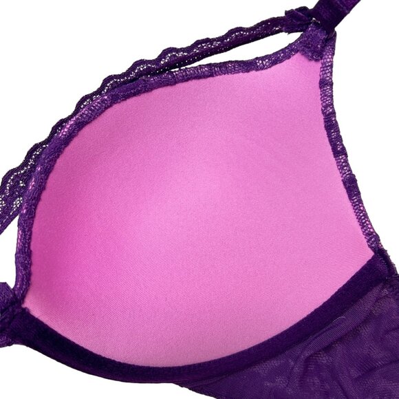Victoria's Secret 32B Push Up Bra Purple Lace Strappy Front Adjustable Straps - Picture 7 of 12
